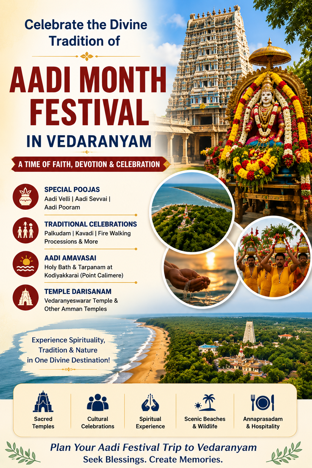 ஆடி மாத திருவிழாக்கள் – வேதாரண்யத்தில் ஆன்மிகமும் பாரம்பரியமும் கலந்த கொண்டாட்டம்